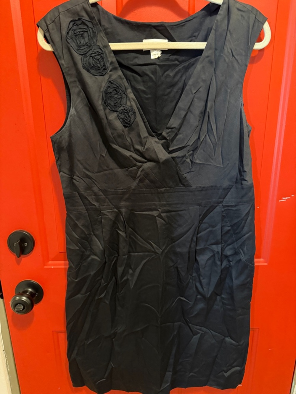 LOFT Black Sleeveless Midi Dress with Rosette Accents